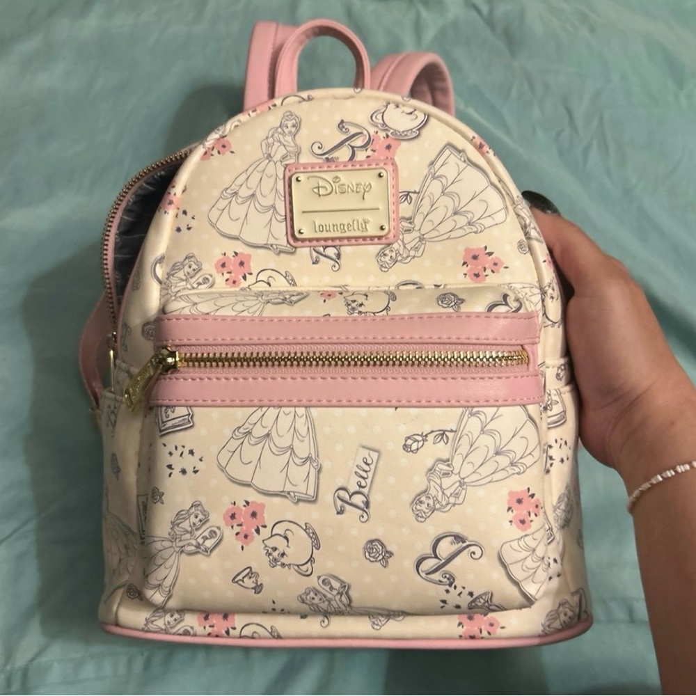 Loungefly Disney Beauty and The Beast Belle Pink Line Art Backpack